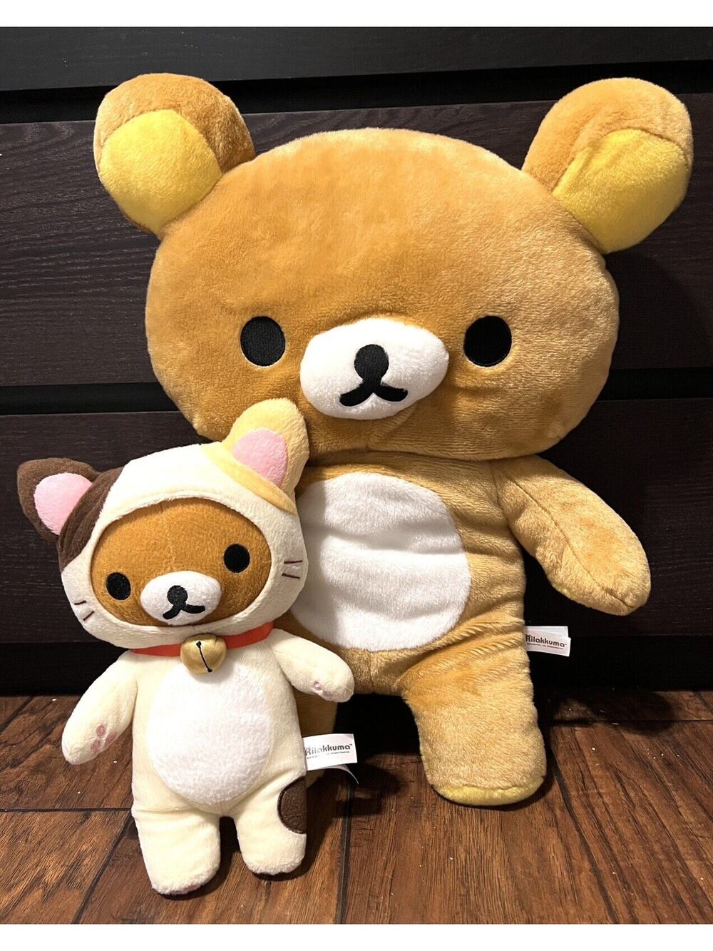 Rilakkuma Large Bear Plush 21" + Smaller Bear with Cat Costume 12” Mascot SAN X